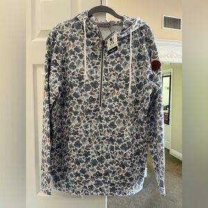 Michelle Mae Floral Quarter Zip-Up Hoodie - Blue